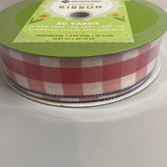 Members Mark Red & White Buffalo Plaid with Blue stitched edge Wired Ribbon. - Picture 5 of 6